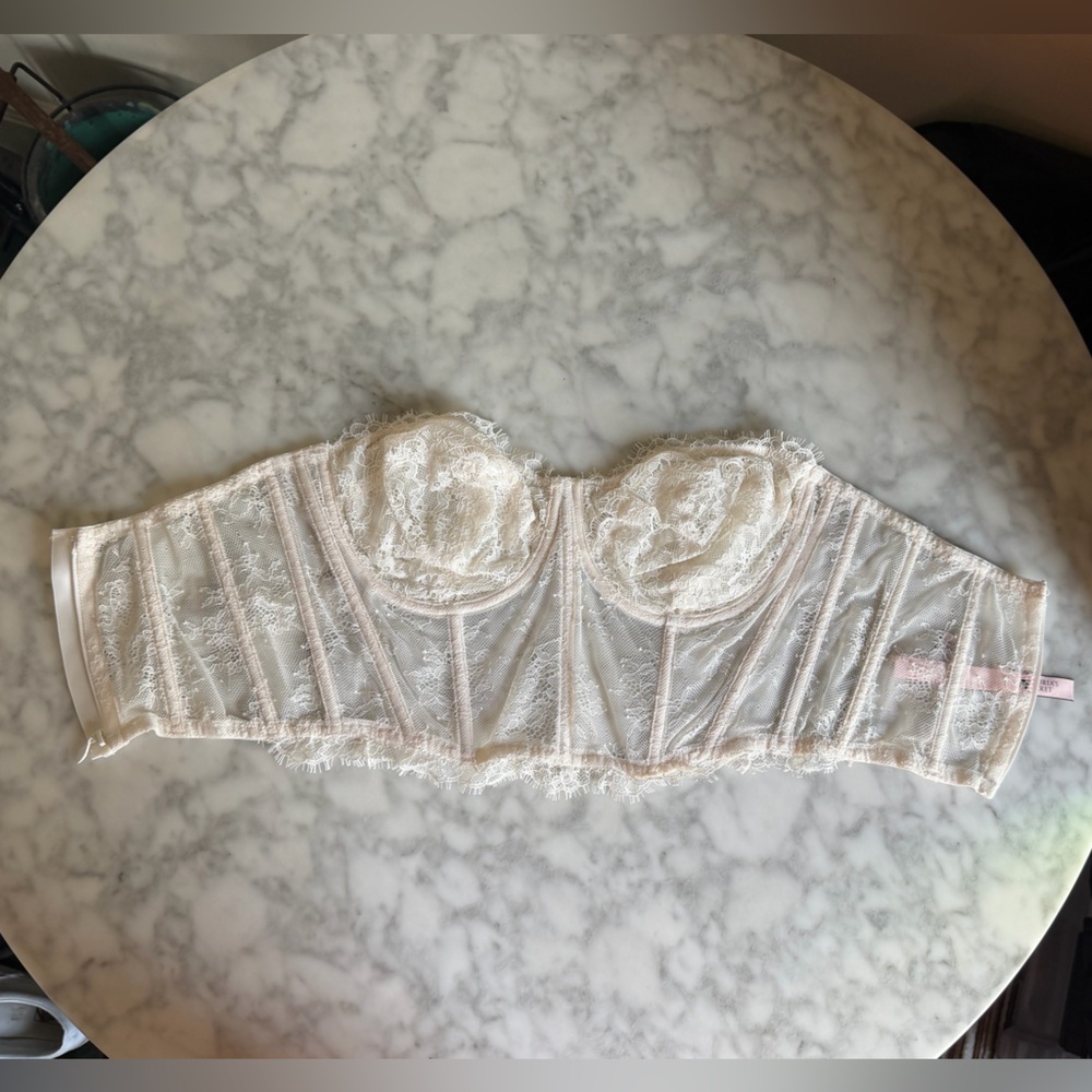 Victoria’s Secret Lace Bustier Corset Bra Top Cream Off White 34DD 34E Lingerie - Picture 7 of 7